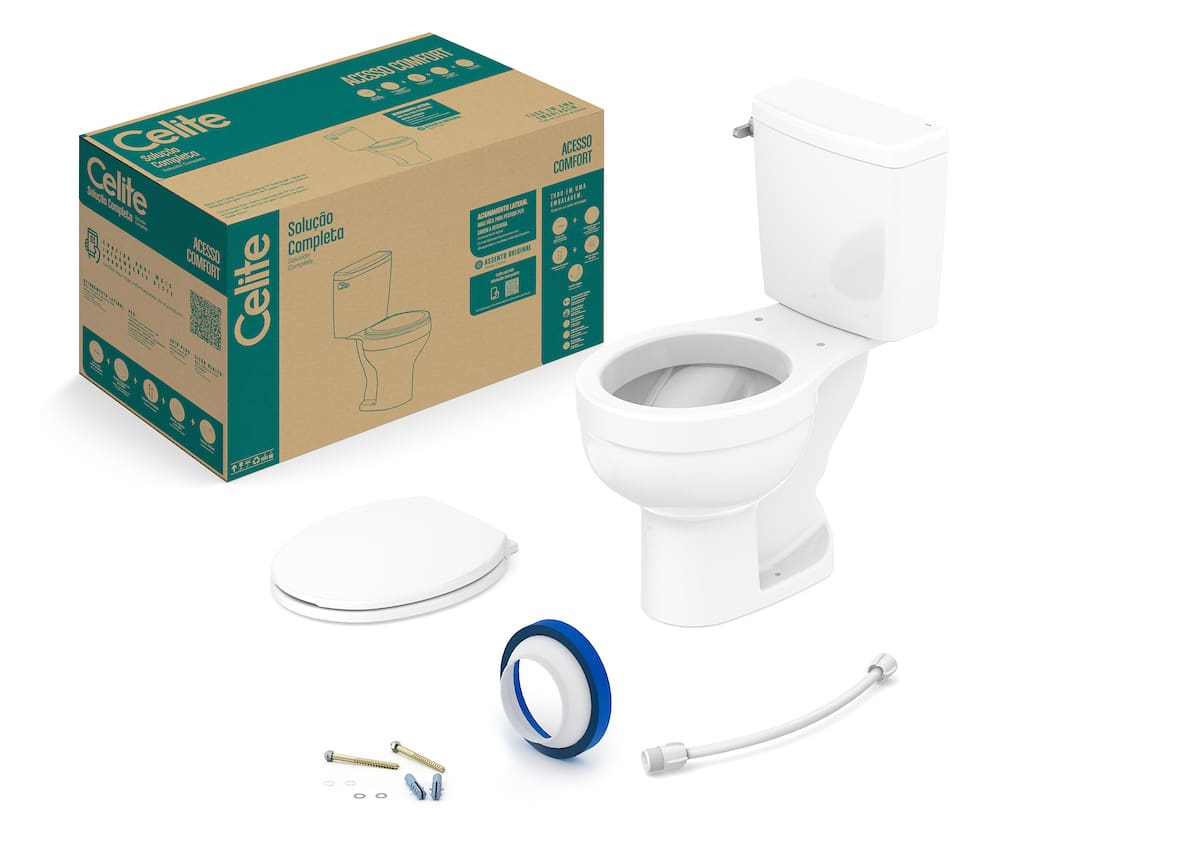 Kits de bacia com caixa, assento e itens de instalação Branco Brilho ACESSO CONFORT CE1317230013300 Celite