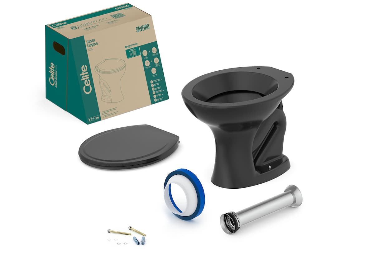 Kits de bacia convencional, assento e itens de instalação Preto Brilho SAVEIRO 1027270020300 Celite