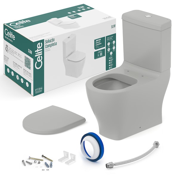 Kit de bacia com caixa, assento e itens de instalação Stone CELITE SLIM CE1327230070308 Celite