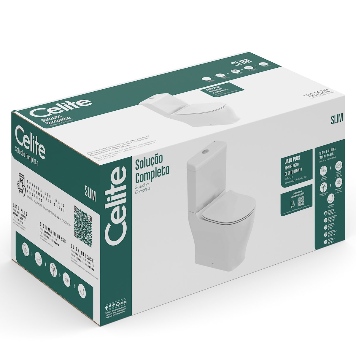 Kit de bacia com caixa, assento e itens de instalação Beige CELITE SLIM CE1327230650308 Celite