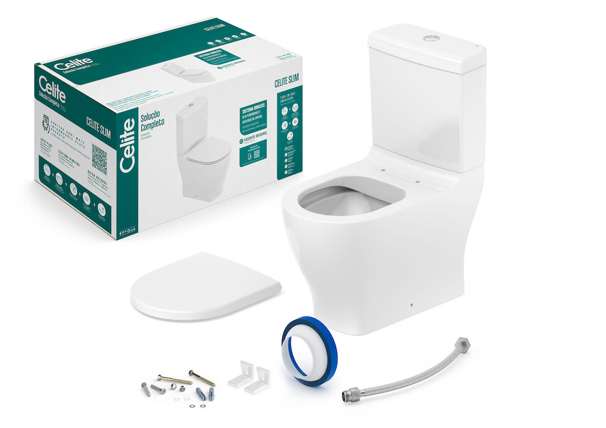 Kits de bacia com caixa, assento e itens de instalação Branco Brilho CELITE SLIM 1327230011300 Celite