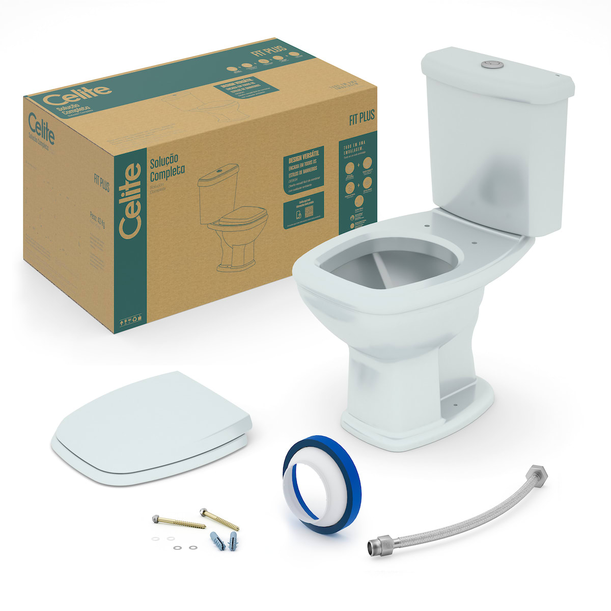Kits de bacia com caixa, assento e itens de instalação Branco Brilho FIT PLUS CE1667230010300 Celite