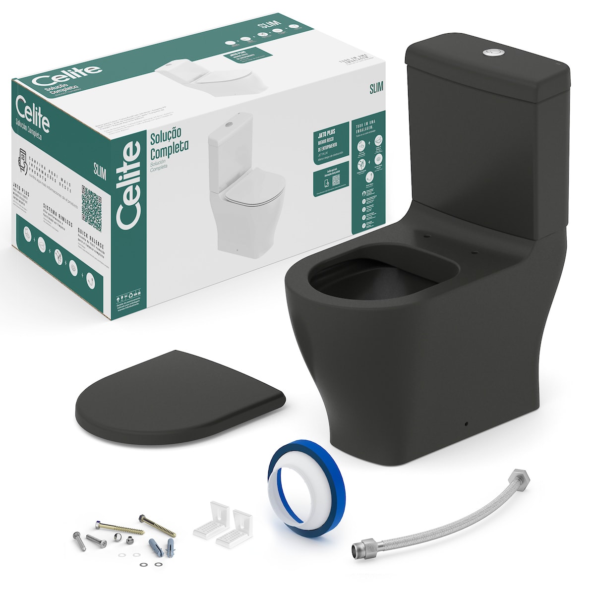 Kit de bacia com caixa, assento e itens de instalação CELITE SLIM CE327230 Celite