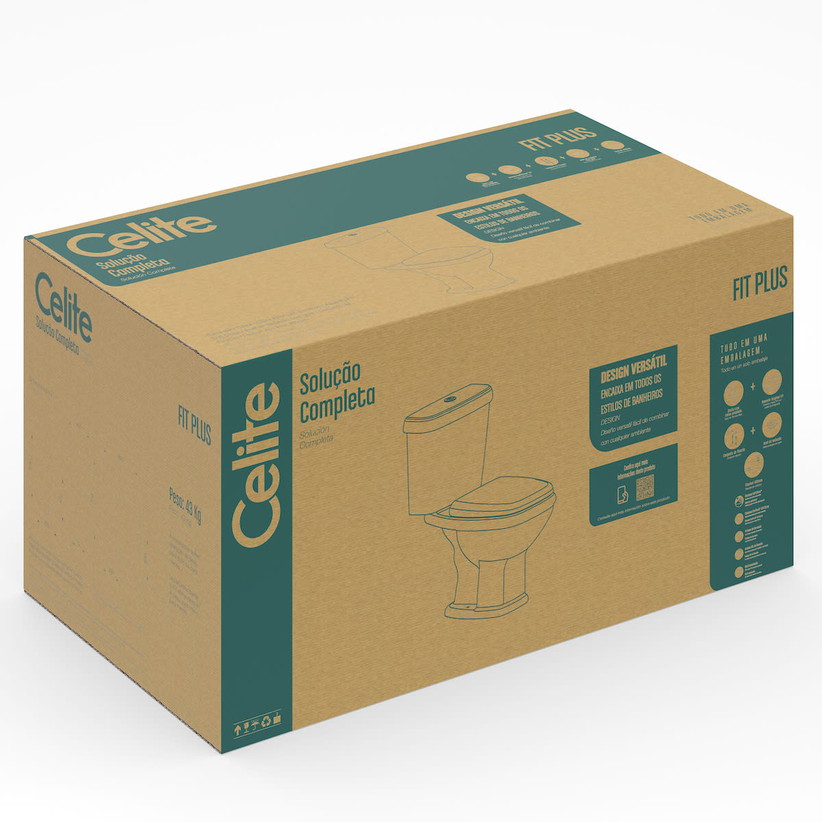 Kits de bacia com caixa, assento e itens de instalação Cinza Prata FIT PLUS CE1667230770300 Celite