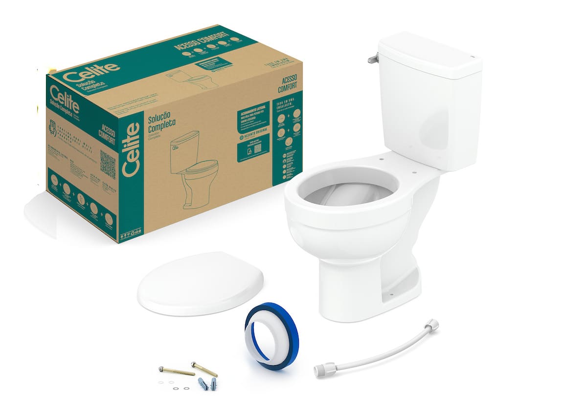 Kits de bacia com caixa, assento e itens de instalação Branco Brilho ACESSO COMFORT 1317230013300 Celite