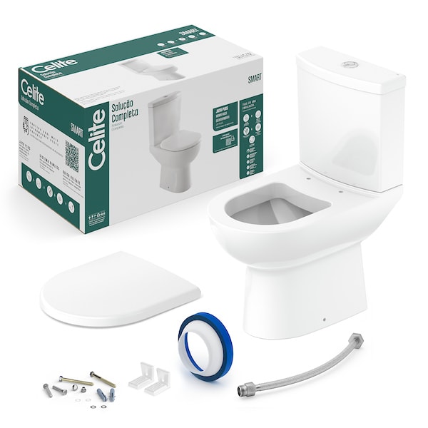 Kit de bacia com caixa, assento e itens de instalação Branco Brilho SMART CE1167230011300 Celite