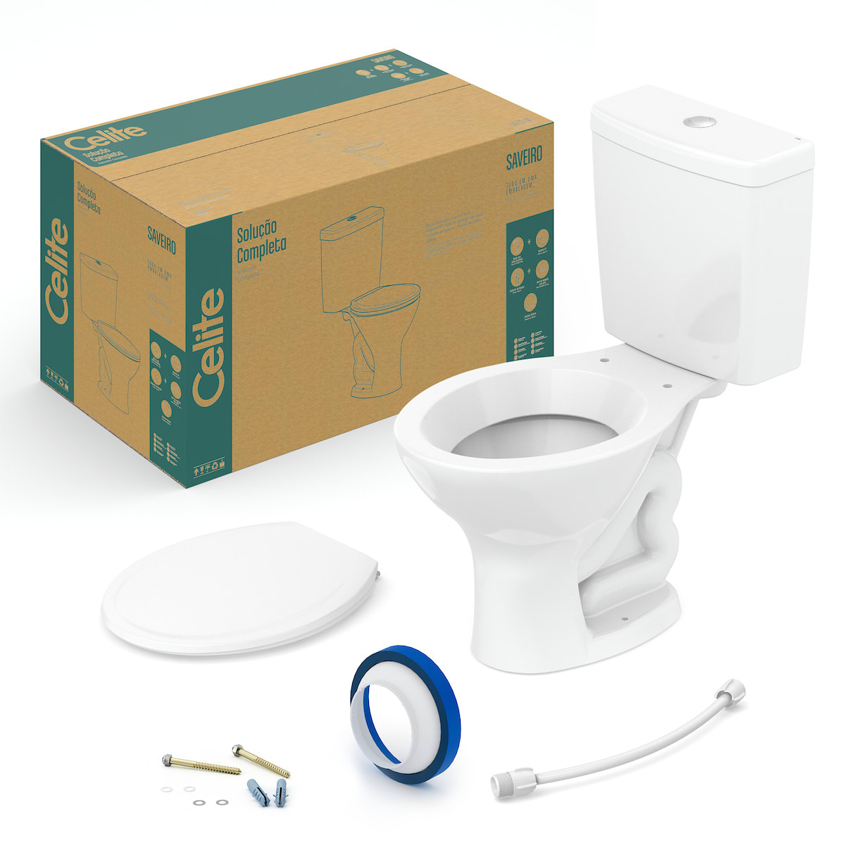 Kits de bacia com caixa, assento e itens de instalação SAVEIRO CE027231 Celite