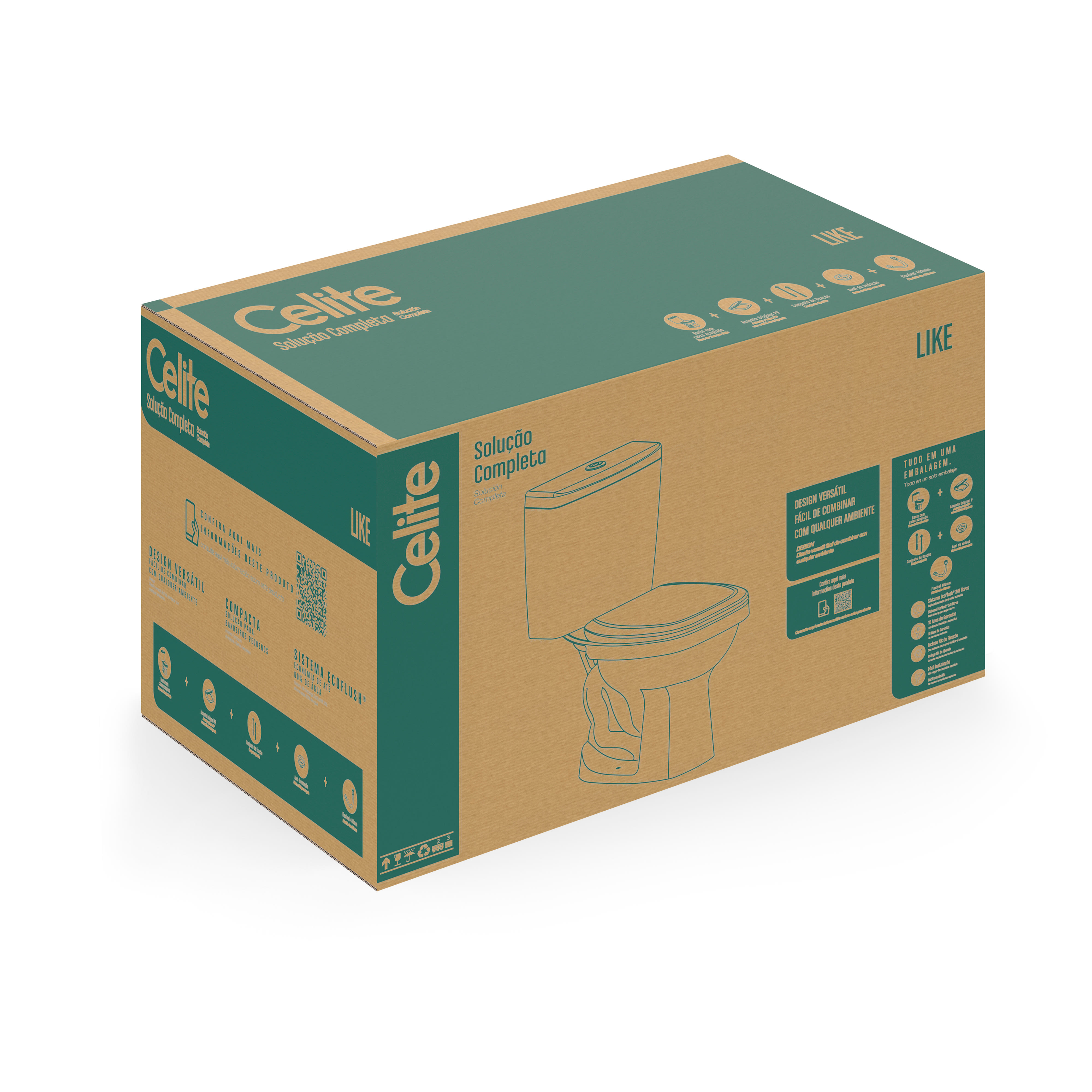 Kits de bacia com caixa, assento e itens de instalação Branco Brilho LIKE CE1647230010300 Celite