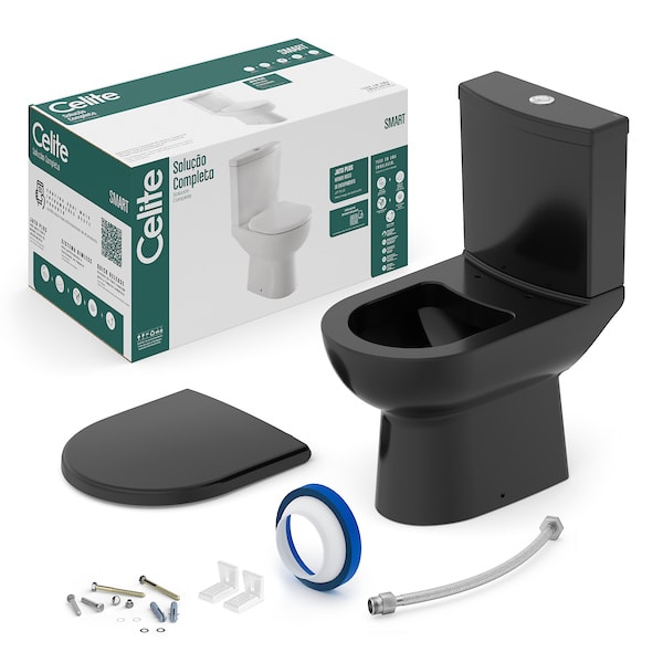 Kit de bacia com caixa, assento e itens de instalação Preto Brilho SMART CE1167230021300 Celite