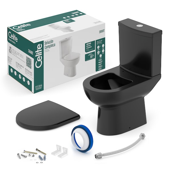 Kits de bacia com caixa, assento e itens de instalação Preto Brilho SMART CE1167230021300 Celite