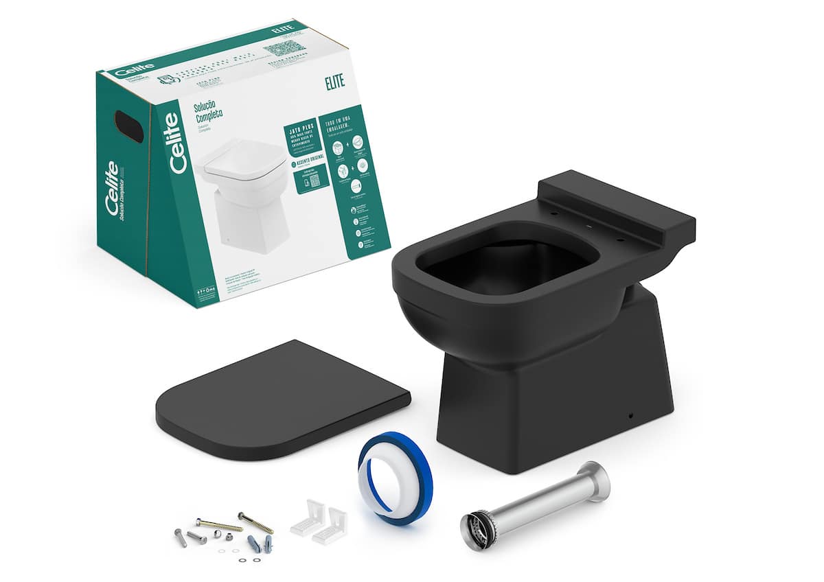 Kits de bacia convencional, assento e itens de instalação Matte Black ELITE 1747270080300 Celite