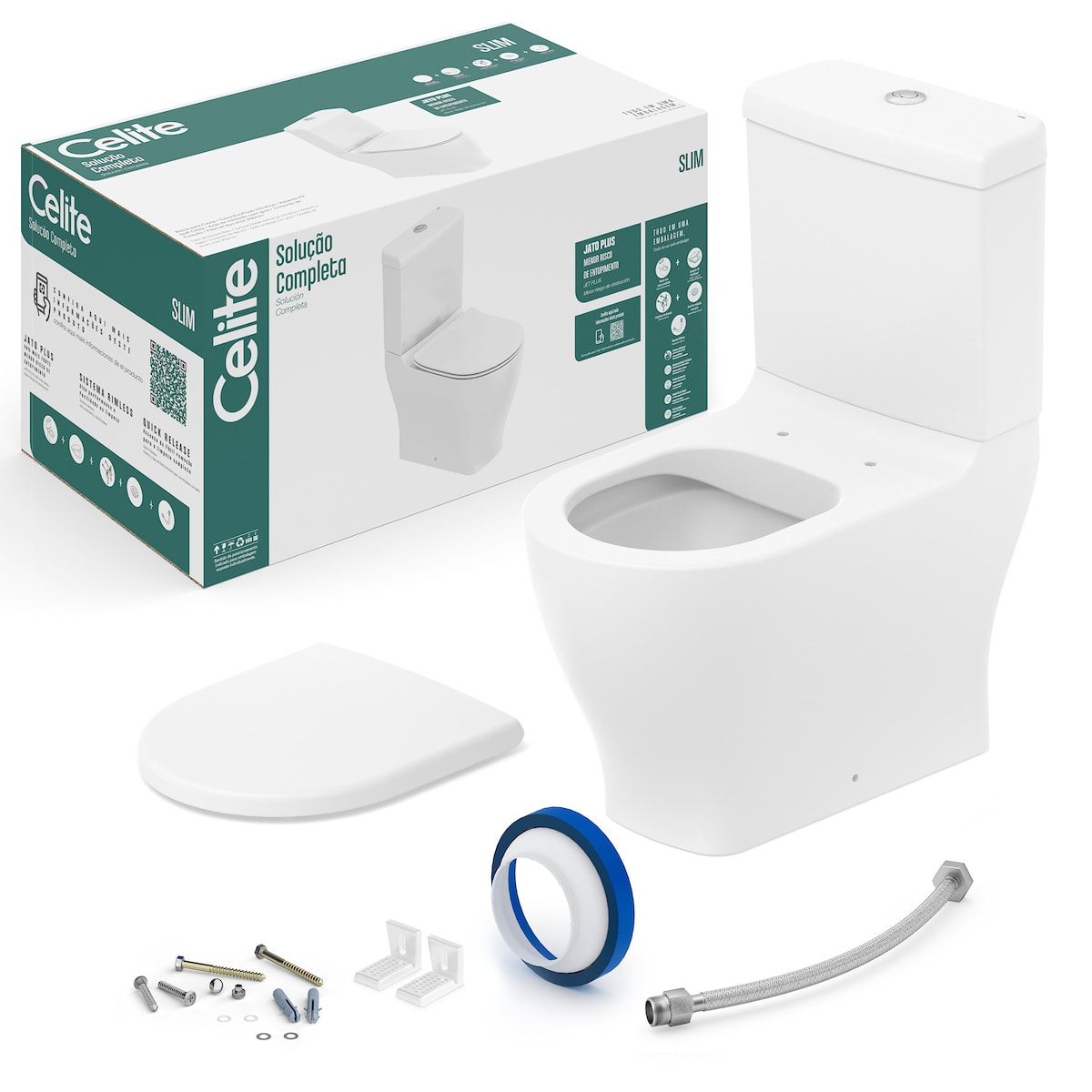 Kit de bacia com caixa, assento e itens de instalação CELITE SLIM CE327230 Celite