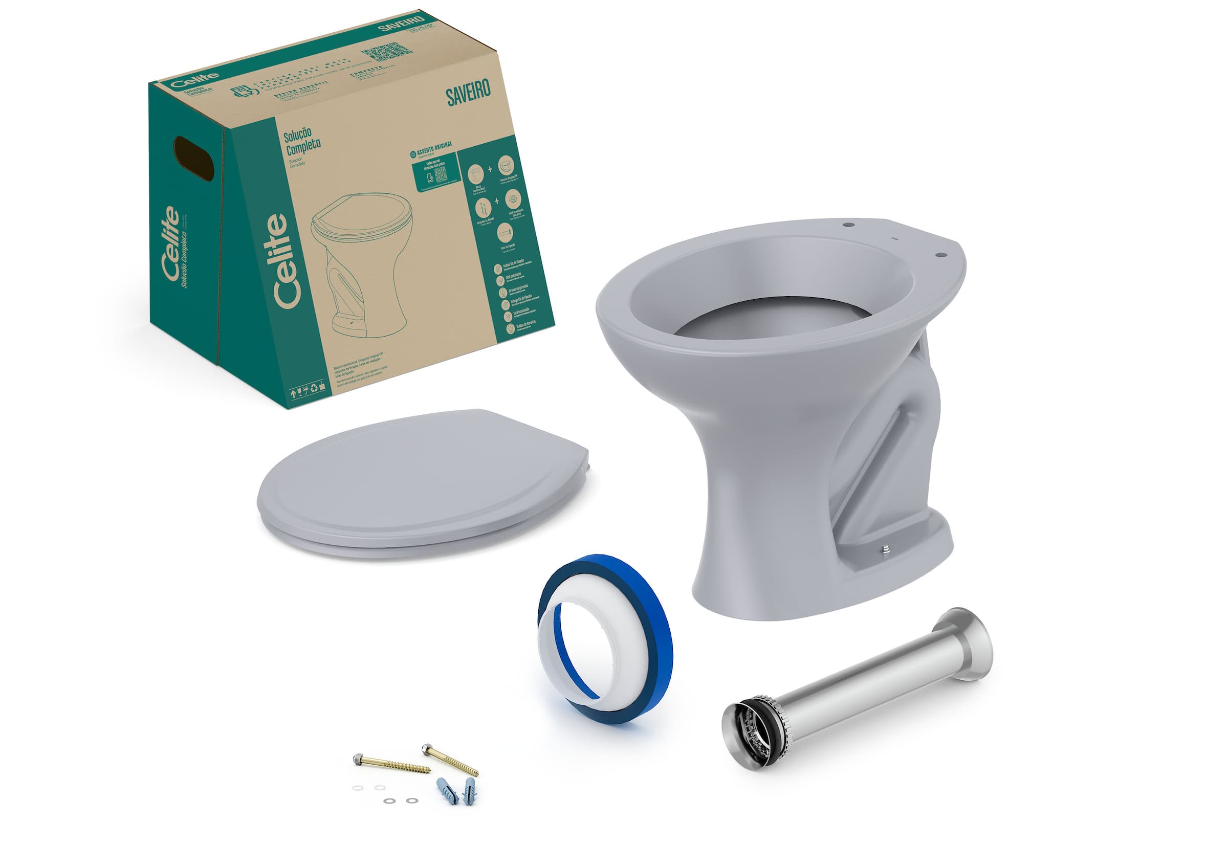Kits de bacia convencional, assento e itens de instalação Cinza Brilho SAVEIRO 1027270030300 Celite