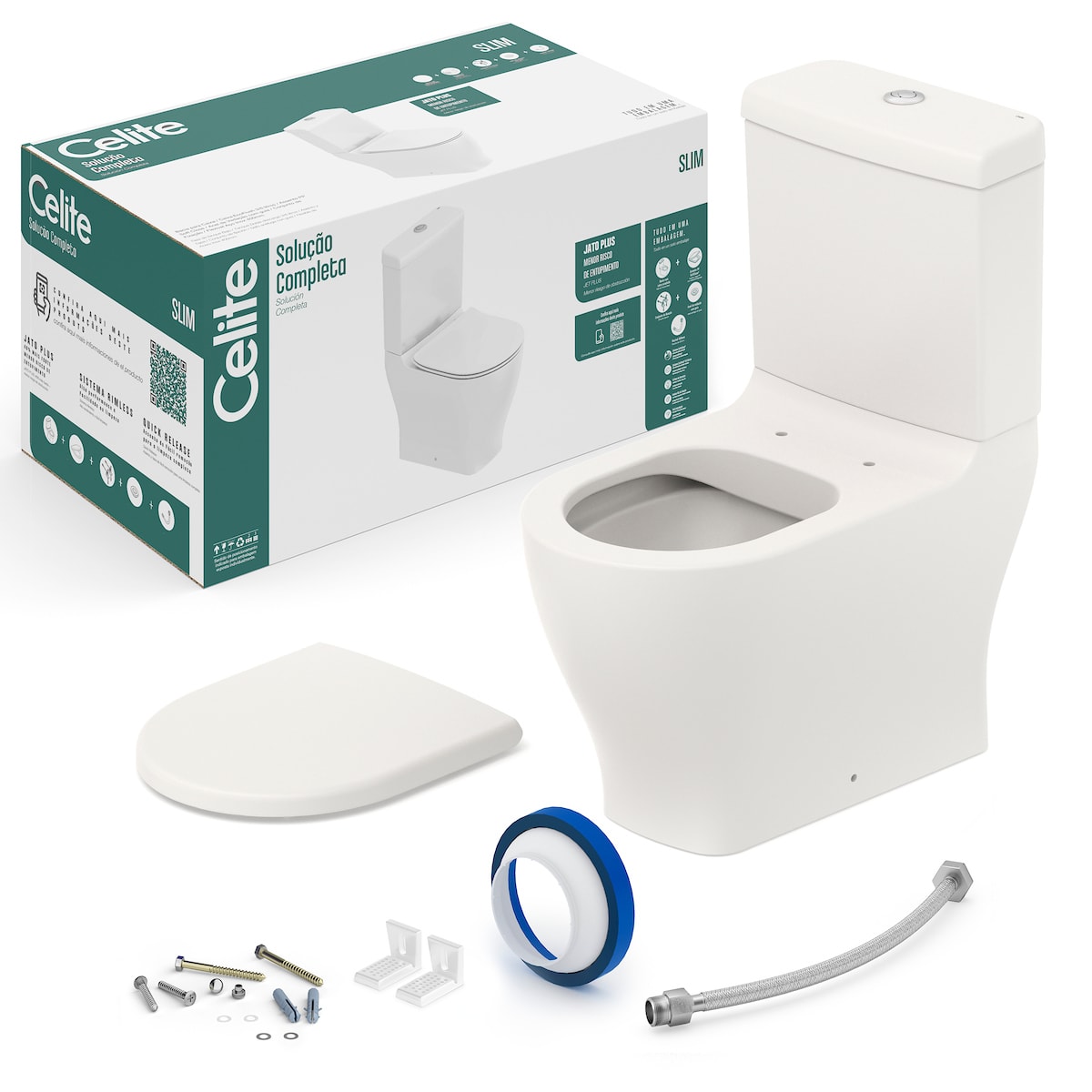 Kit de bacia com caixa, assento e itens de instalação Beige CELITE SLIM CE1327230650308 Celite