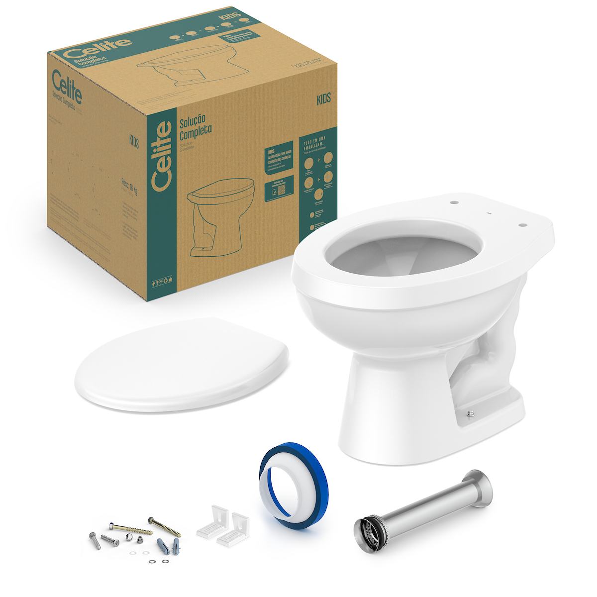 Kits de bacia convencional, assento e itens de instalação Branco Brilho KIDS 1087270010300 Celite