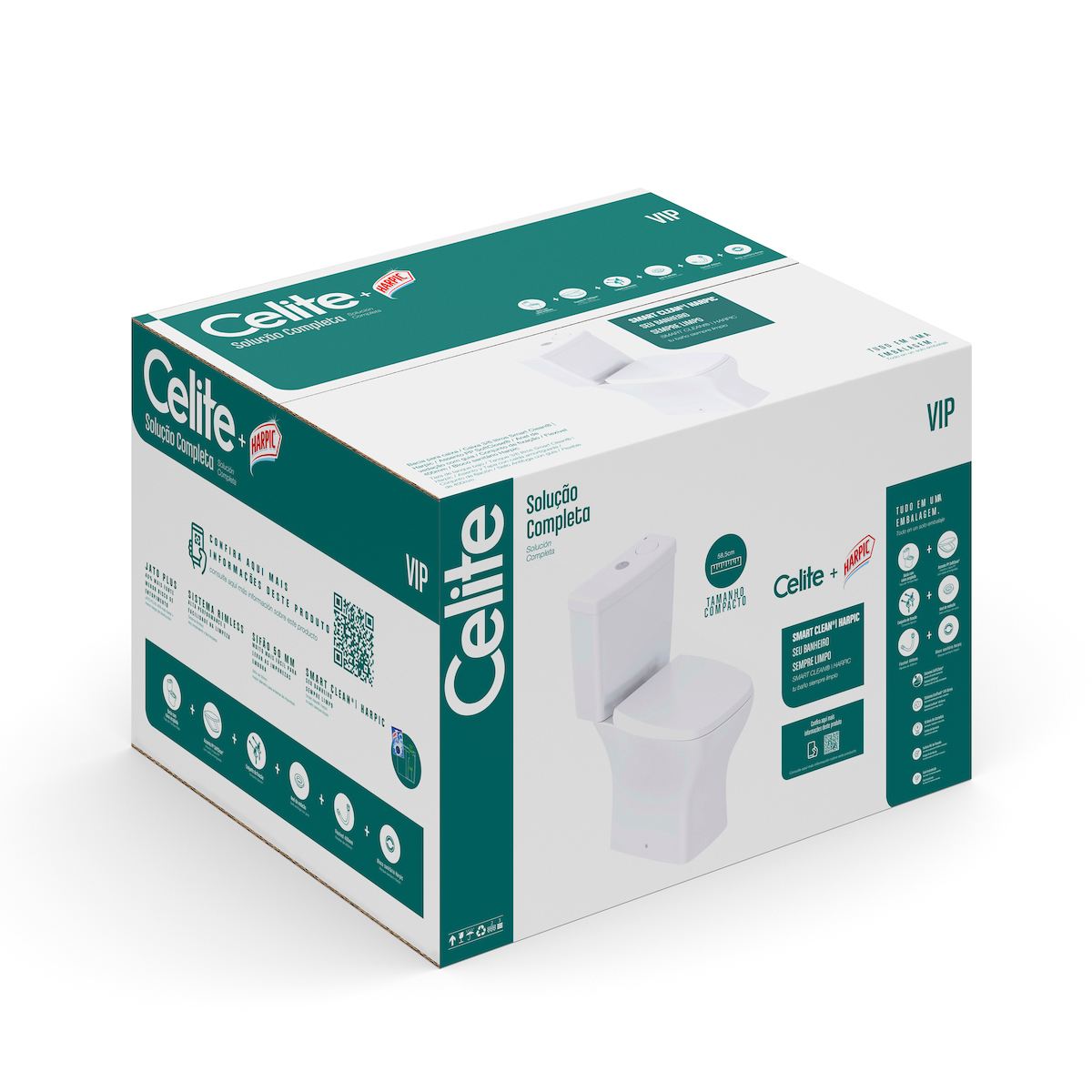 Kits de bacia com caixa, assento e itens de instalação Branco Brilho VIP CE1977230010300 Celite