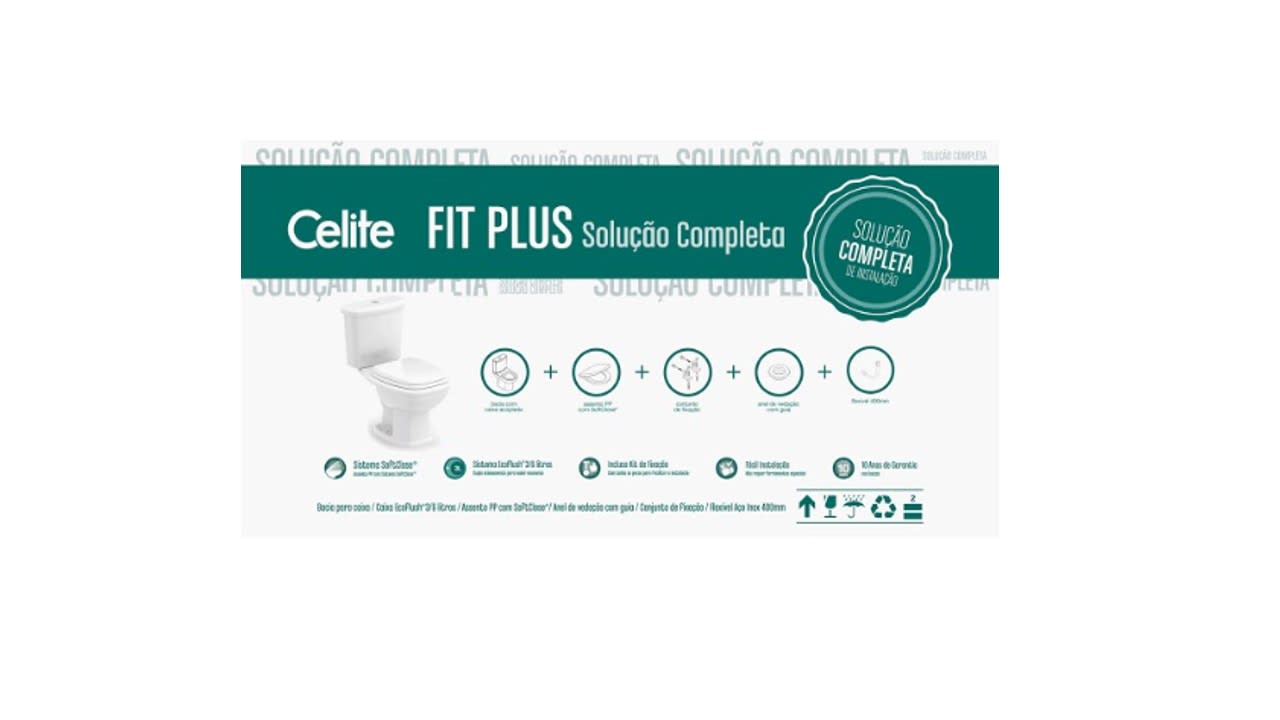 Kits de bacia com caixa, assento e itens de instalação Branco Brilho FIT PLUS CE1667230010300 Celite