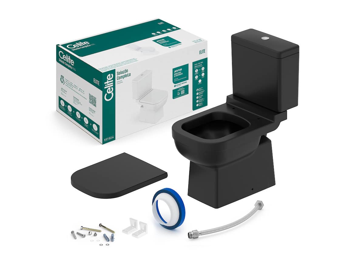 Kits de bacia com caixa, assento e itens de instalação Matte Black ELITE 1747230080300 Celite