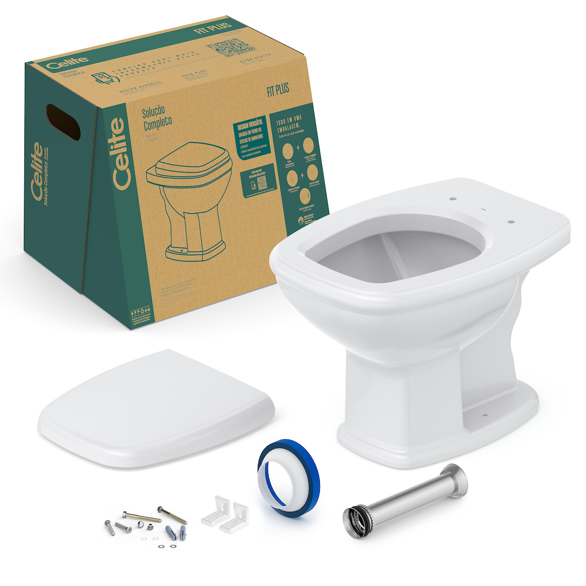 Kits de bacia convencional, assento e itens de instalação Cinza Prata FIT PLUS 1667270770300 Celite